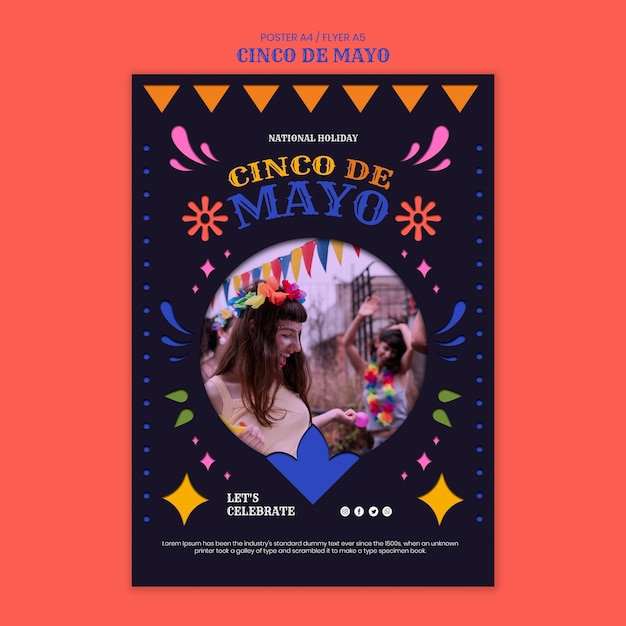 Free PSD flat design cinco de mayo poster template