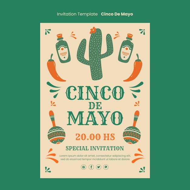 PSD gratuito modello di poster cinco de mayo design piatto