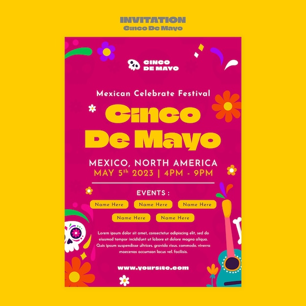 무료 PSD 평면 디자인 cinco de mayo 템플릿