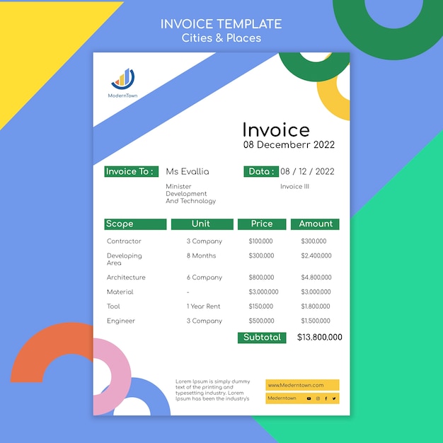 Flat design of  cities and places invoice