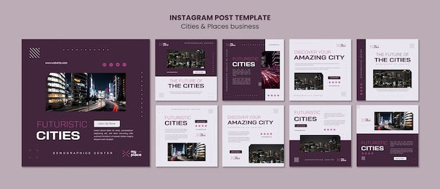 Free PSD flat design cities and places template