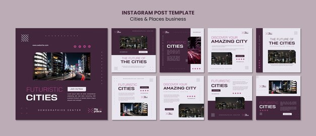 Flat design cities and places template