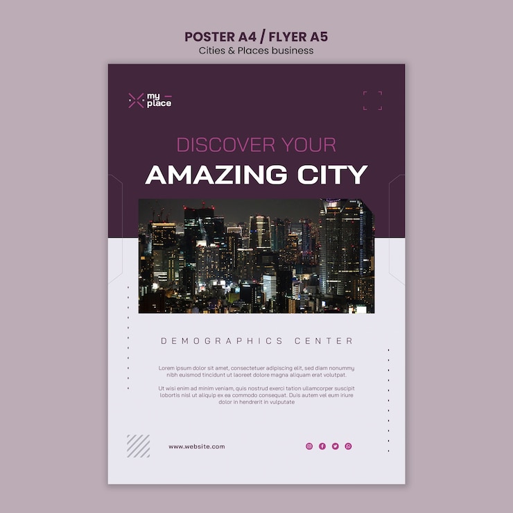 Free PSD flat design cities and places template