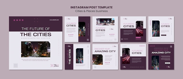 Free PSD flat design cities and places template