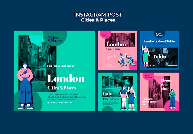 Flat design city and places template