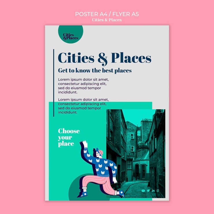 Free PSD flat design city and places template
