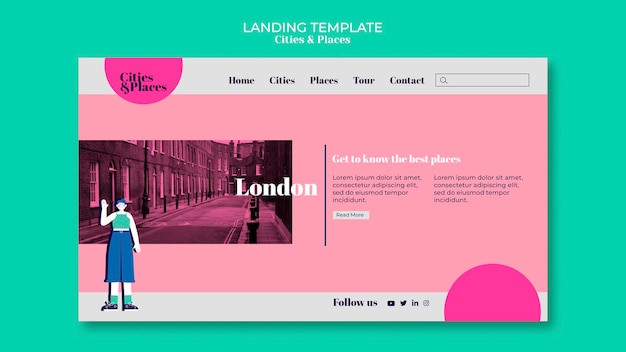 Free PSD flat design city and places template