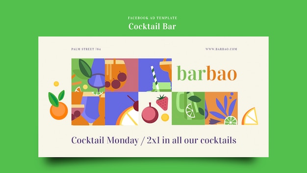 Flat design cocktail bar facebook template