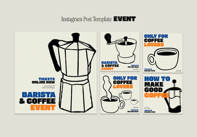 フラットなデザインのコーヒー偶数テンプレート