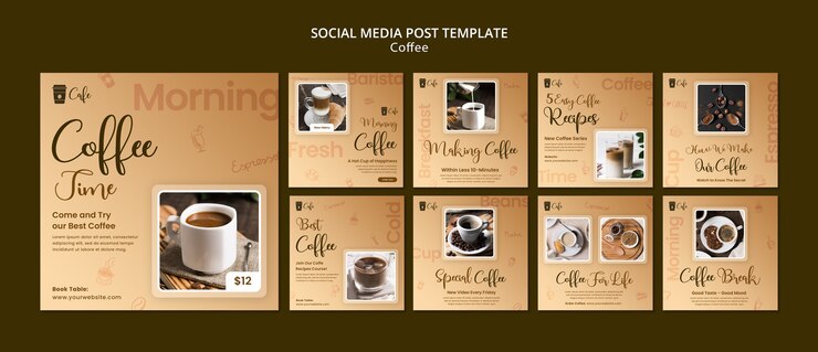 Free PSD flat design coffee label instagram posts