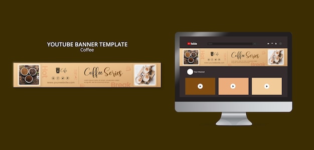 Free PSD flat design coffee label youtube banner