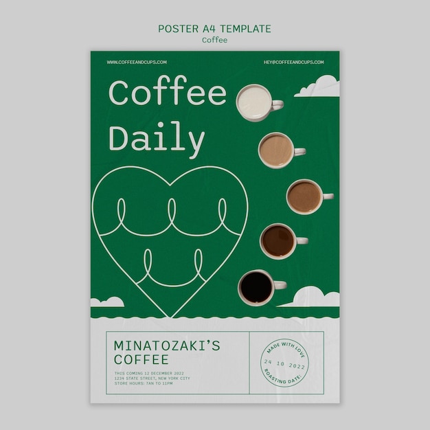 PSD gratuito modello di caffè design piatto