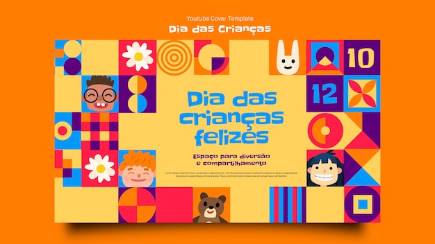 Free PSD flat design colorful children's day template