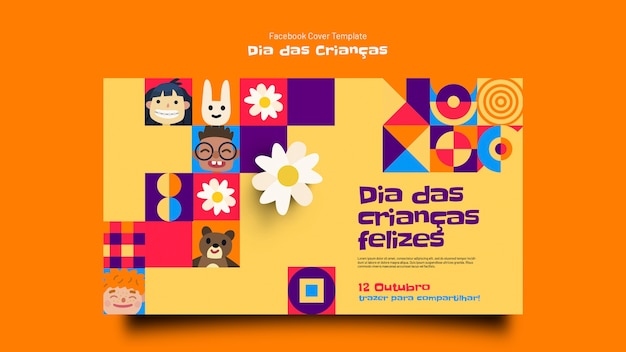 Free PSD flat design colorful children's day template