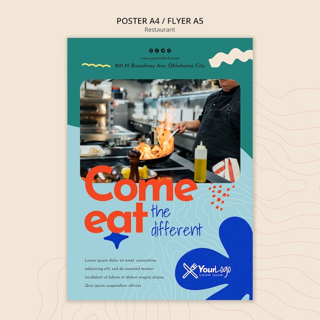 PSD gratuito modello di ristorante colorato design piatto