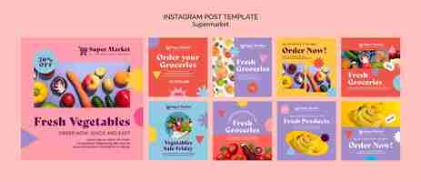 Free PSD flat design colorful supermarket template