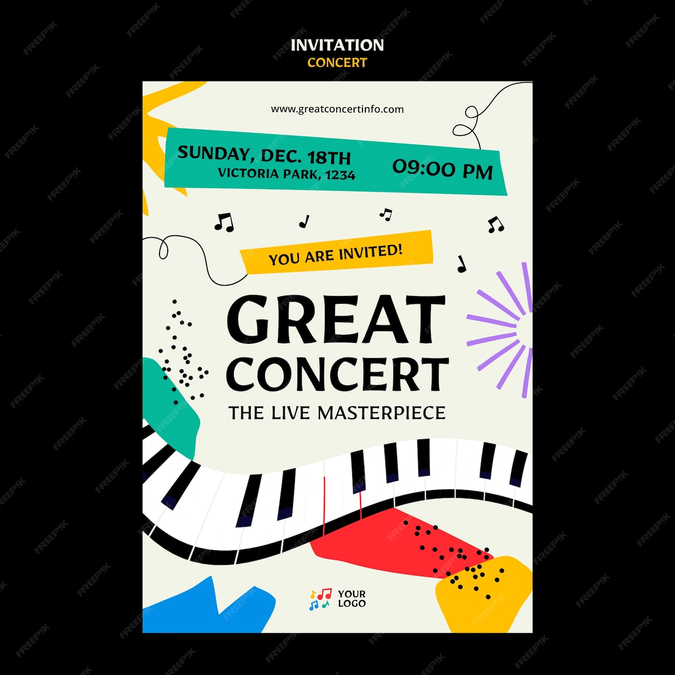 Free PSD Flat design concert colorful invitation template