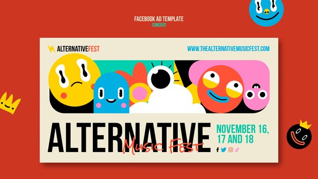 Flat design concert facebook template