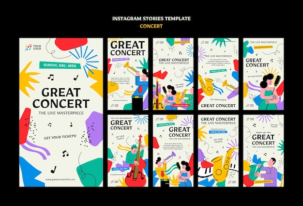 Free PSD flat design concert instagram stories template