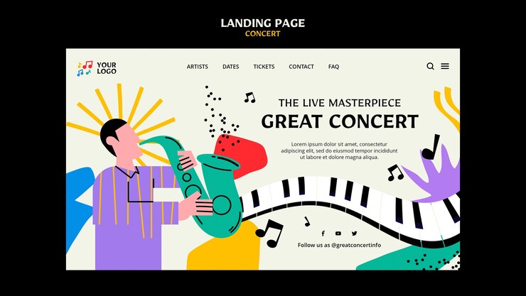Free PSD flat design concert landing page