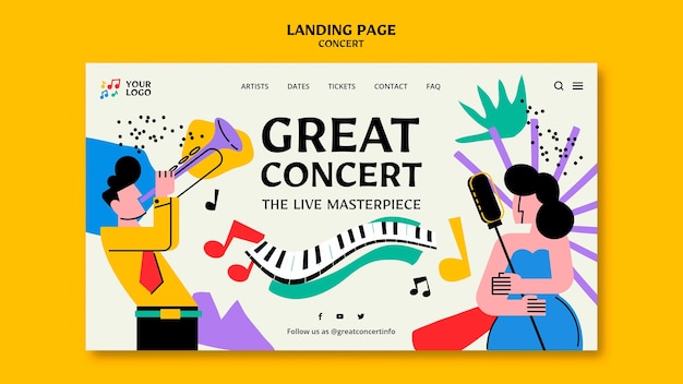 Free PSD flat design concert landing page