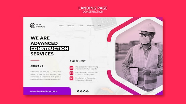 Free PSD flat design construction business template