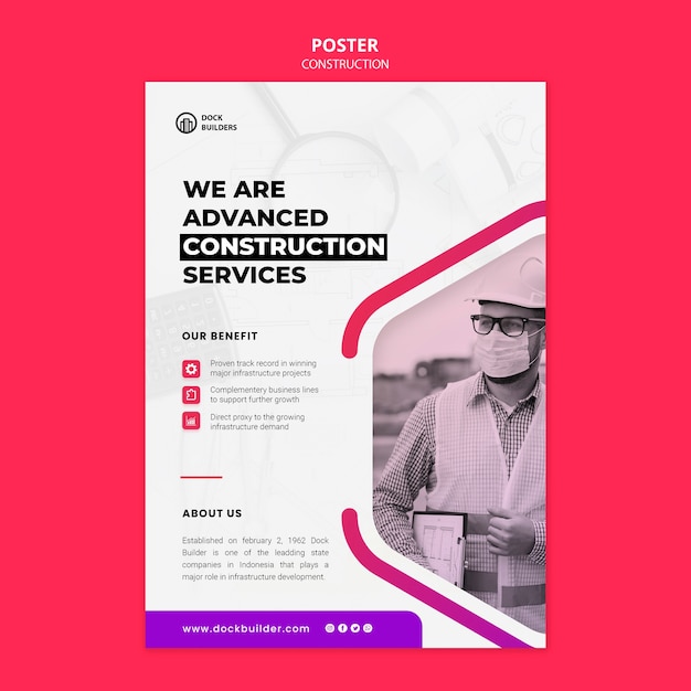 Free PSD flat design construction business template