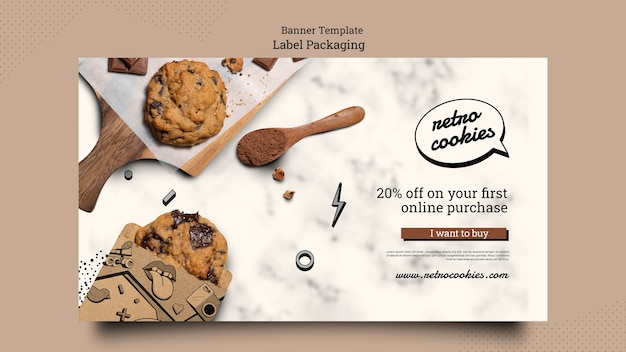 Flat design cookies packaging banner template
