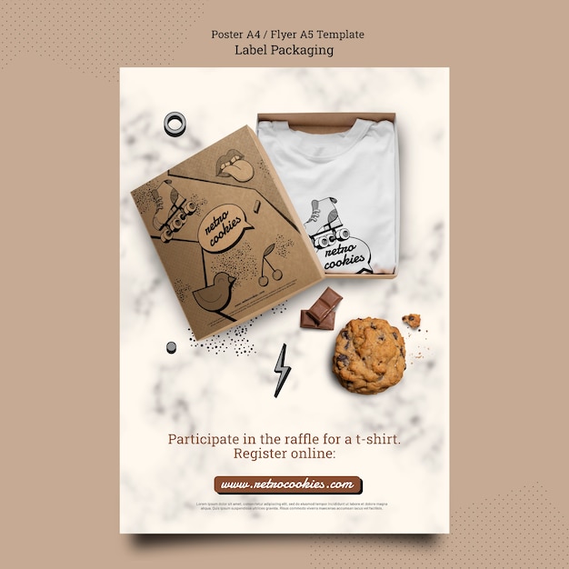 Free PSD flat design cookies packaging poster template