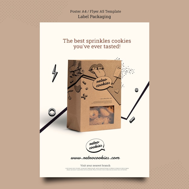 Flat design cookies packaging poster template