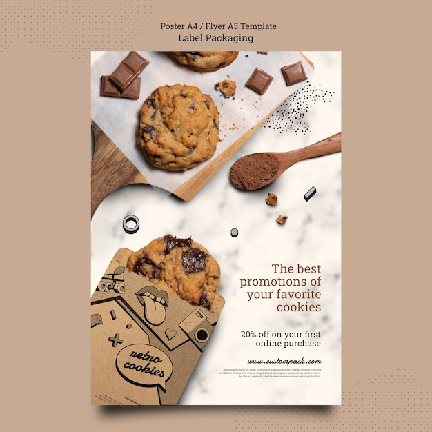 Free PSD flat design cookies packaging poster template