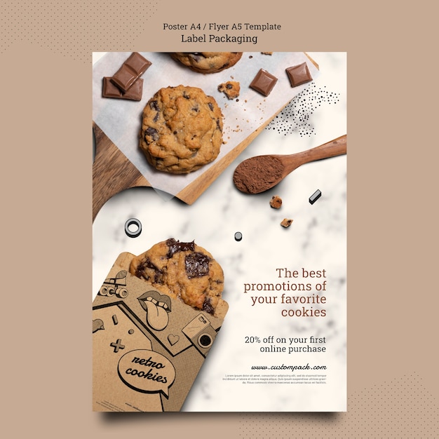 Flat design cookies packaging poster template