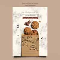 Бесплатный PSD Шаблон плаката упаковки печенья в плоском дизайне