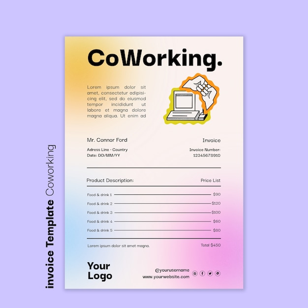 PSD gratuito modello di coworking design piatto