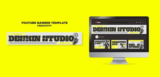 Free PSD flat design creativity concept youtube banner