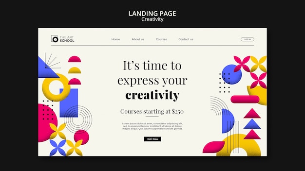 Flat design creativity landing page template