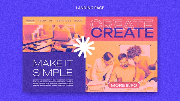 Free PSD flat design creativity project landing page