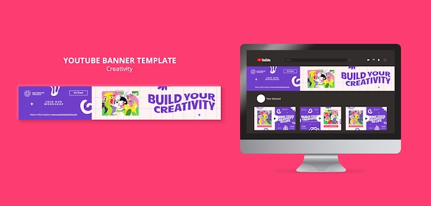 Free PSD flat design creativity youtube channel art template