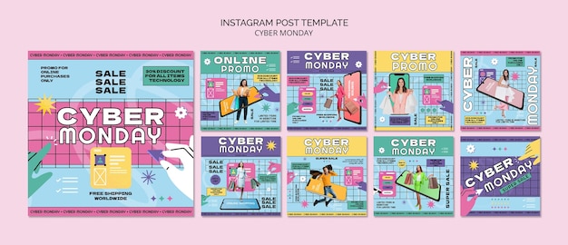 無料PSD フラットなデザインのサイバー月曜日の instagram 投稿