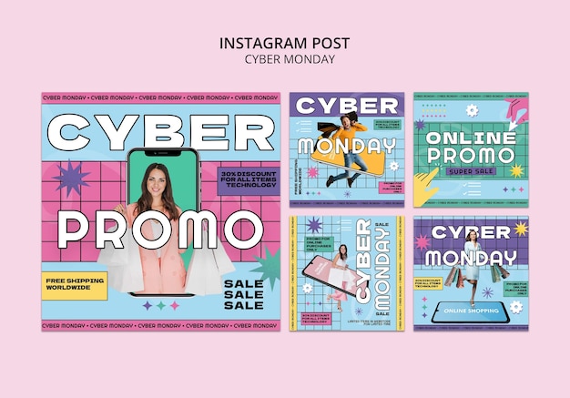 PSD gratuito post su instagram dal design piatto per il cyber monday