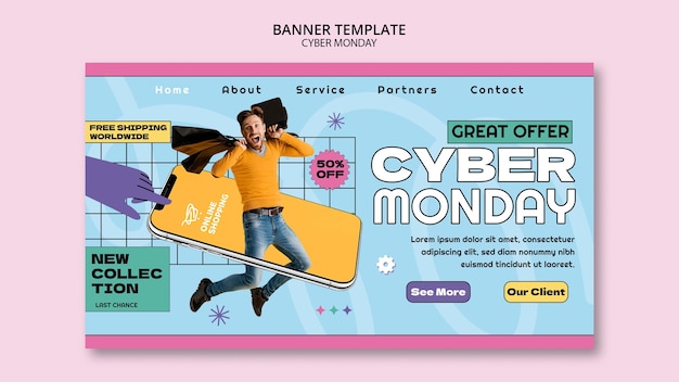 Free PSD flat design cyber monday landing page