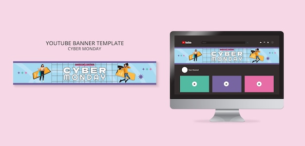Free PSD flat design cyber monday youtube banner