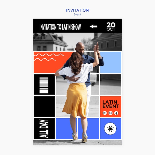 無料PSD フラットなデザイン ダンス イベント招待状テンプレート デザイン