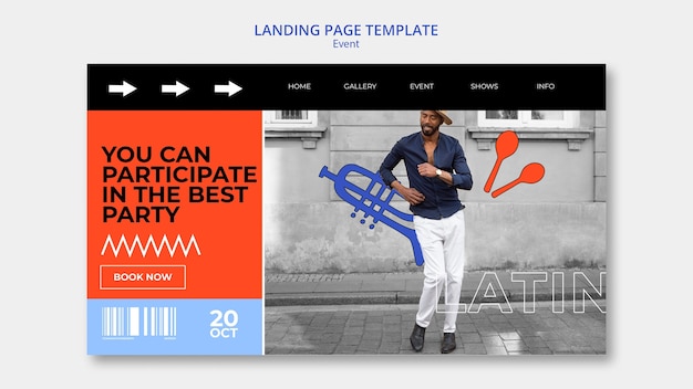 Free PSD flat design dance event landing page template design