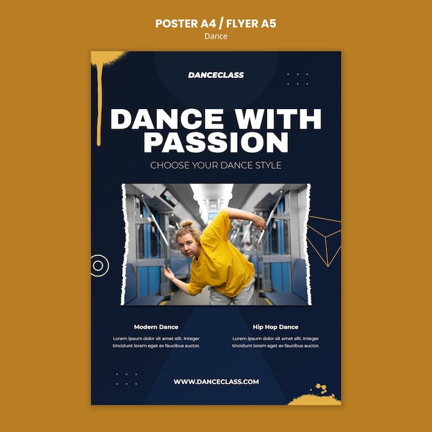 Бесплатный PSD Шаблон танцевального плаката в плоском дизайне