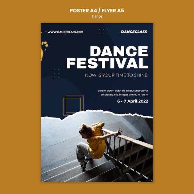 PSD gratuito modello di poster di danza design piatto