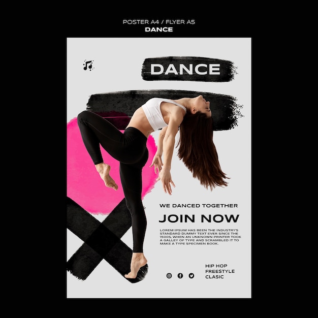 PSD gratuito modello di poster di danza design piatto