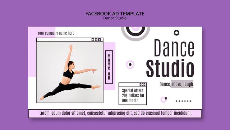 Free PSD flat design dance studio facebook ad template