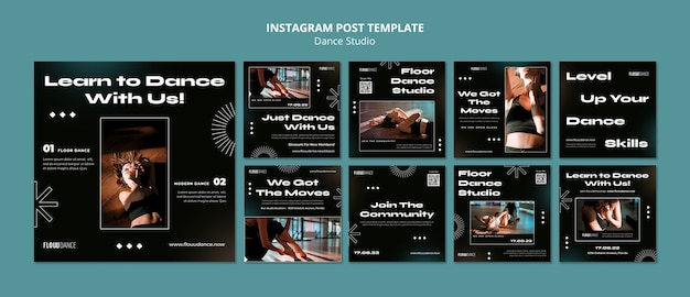 Плоский дизайн танцевальной студии instagram пост шаблон