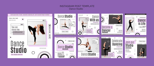 Modello di post instagram studio di danza design piatto